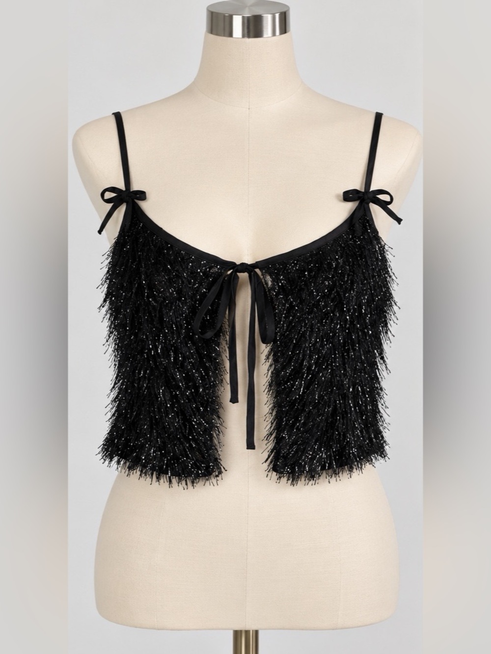 Black Fringe Crop Top